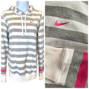 Nike Grey and White Stripe Long Sleeve T-Shirt Hoodie Pink accents Sz M #04